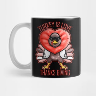 Comic Turkey Is Love Heart Thanks Giving Thanksgiving Mug